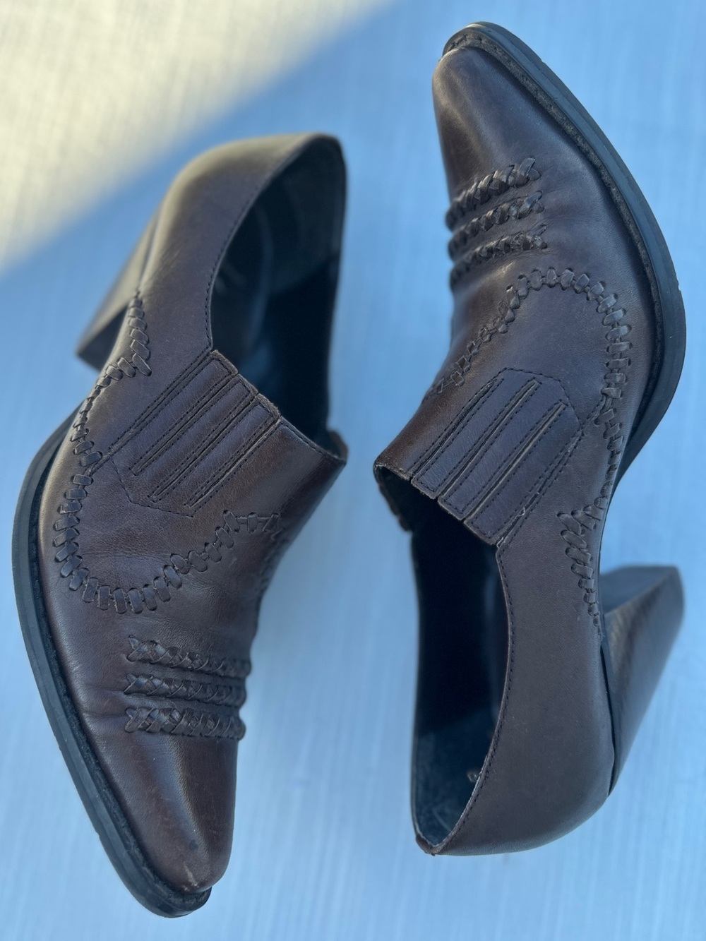 White Mountain Brown Leather Braided Stitch Western Ankle Booties Shooties | 7.5